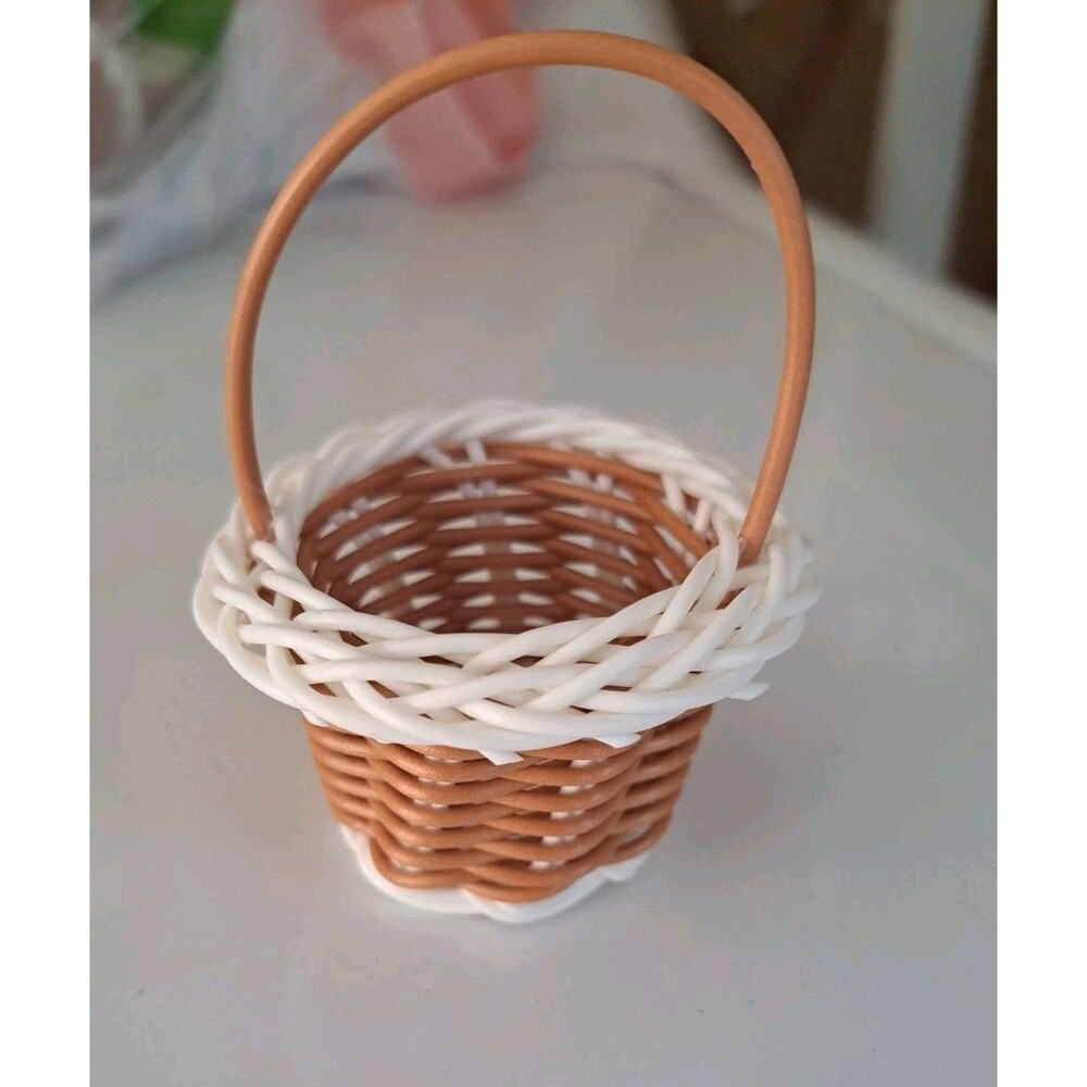24 Lot Small Woven Basket with Handle - Brown and White Design Crafts, Wedding